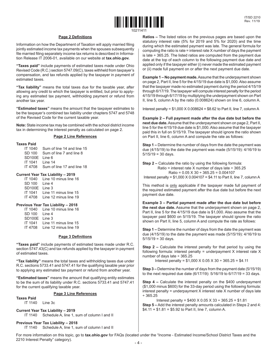 Form IT/SD2210 Download Fillable PDF or Fill Online Interest Penalty on Underpayment of Ohio