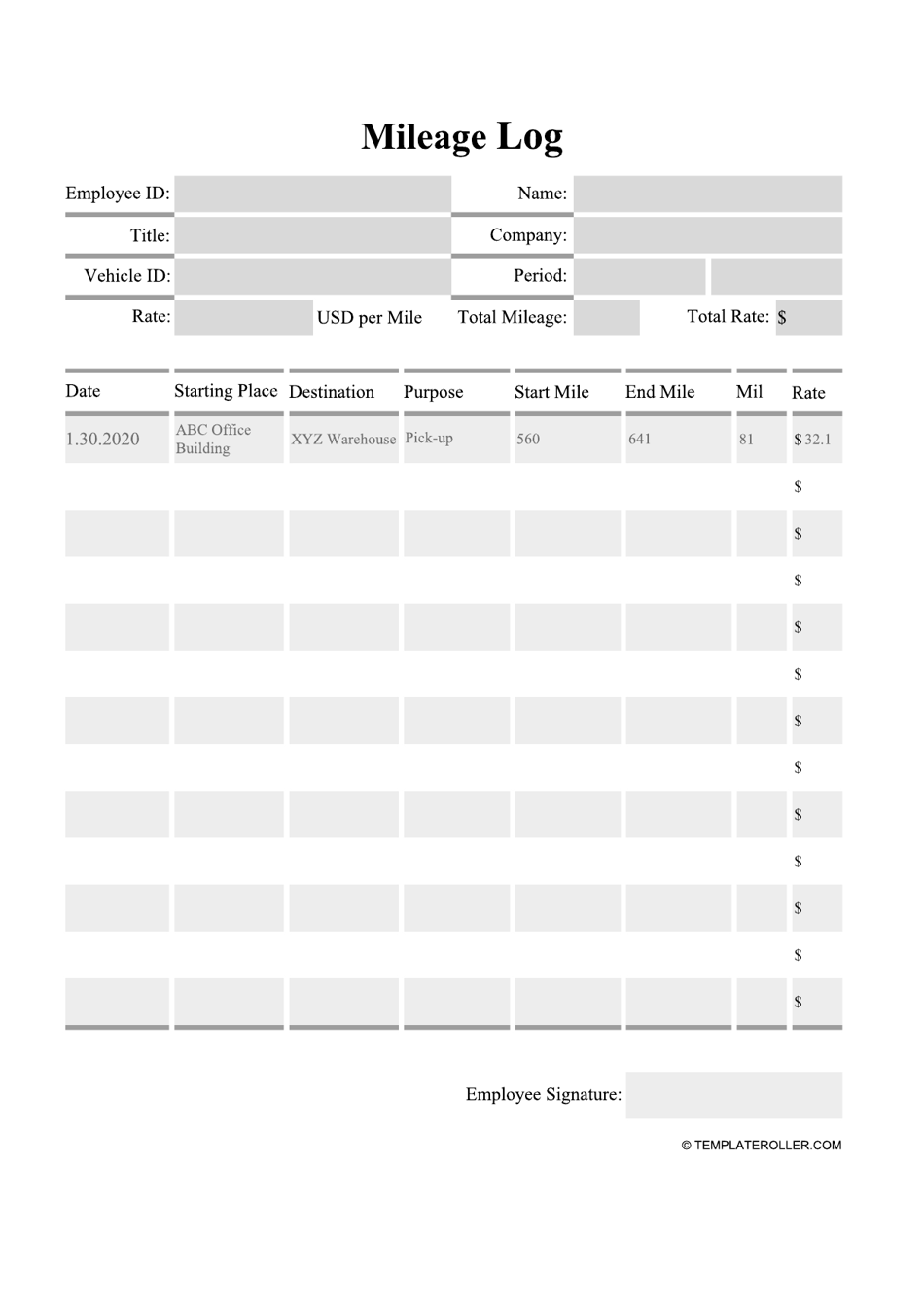 Mileage Log Template Download Printable PDF  Templateroller With Regard To Gas Mileage Expense Report Template