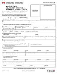 Form IMM5782 Application to Voluntarily Renounce Permanent Resident Status - Canada