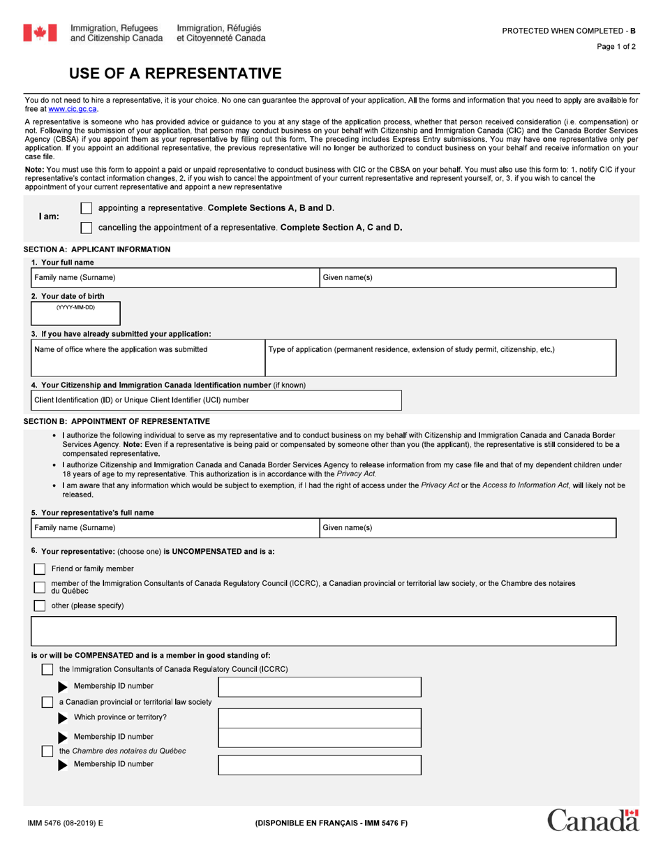 Form IMM5476 Fill Out, Sign Online and Download Fillable PDF, Canada