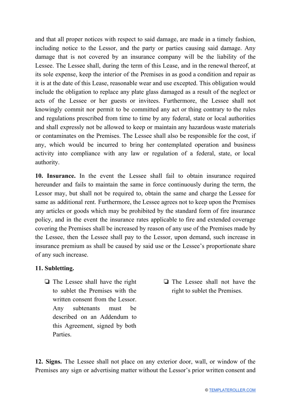 Commercial Lease Agreement Template - Vermont, Page 6