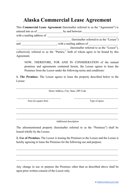 Commercial Lease Agreement Template - Alaska