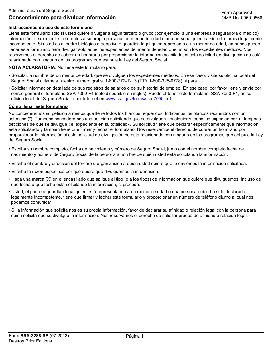 Formulario SSA-3288-SP - Fill Out, Sign Online and Download Printable ...