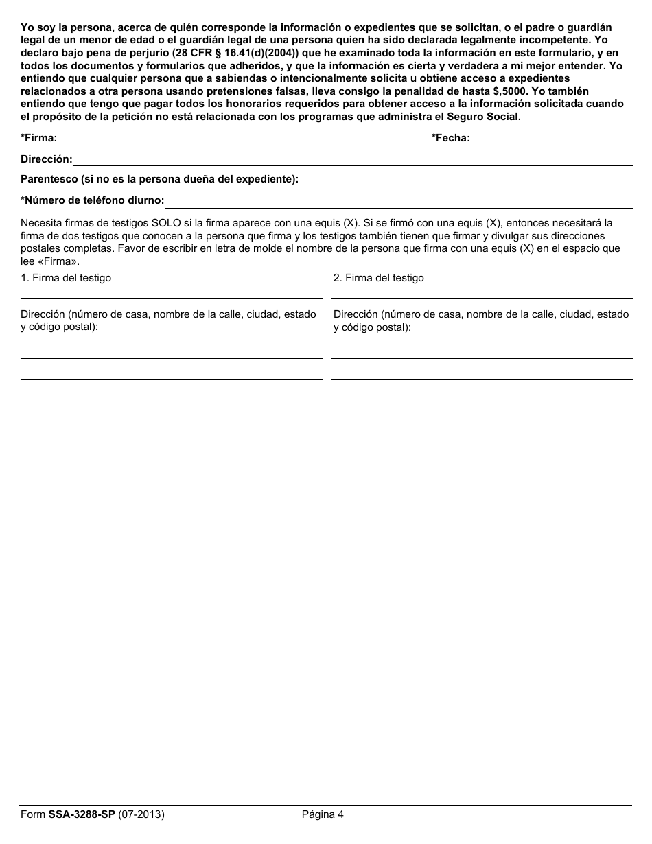 Formulario SSA-3288-SP Consentimiento Para Divulgar Informacion (Spanish), Page 4