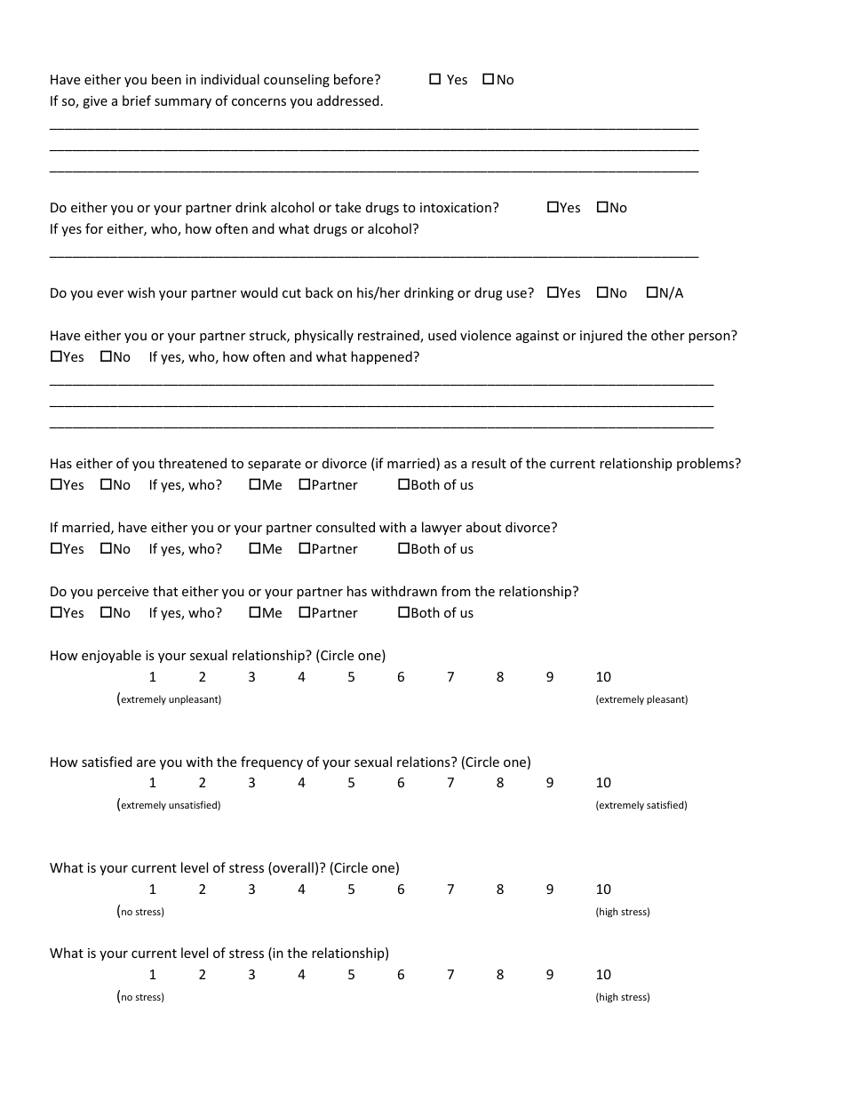 Couples Counseling Initial Intake Form Different Points Fill Out Sign Online And Download 8670