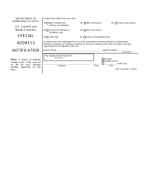 CBP Form 4811  Printable Pdf
