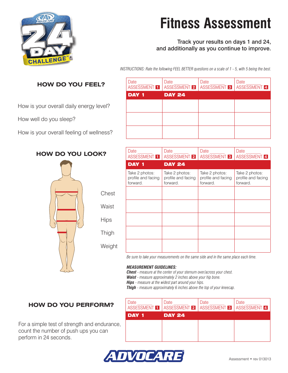 Fitness Assessment Template - Assess and Track Your Fitness Progress with Advocare
