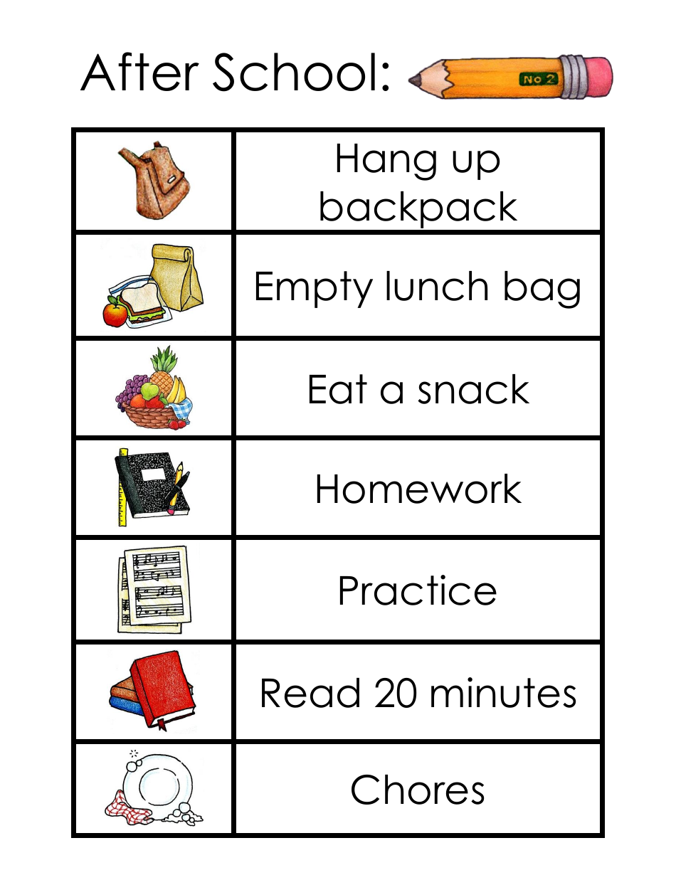 After School Chore Chart for Kids, Page 1