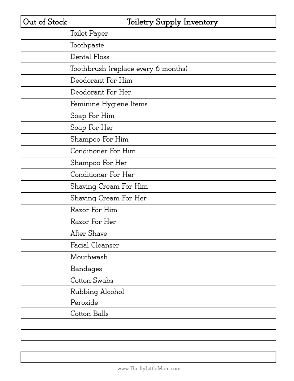 Toiletry Supply Inventory Spreadsheet Template Download Printable PDF | Templateroller