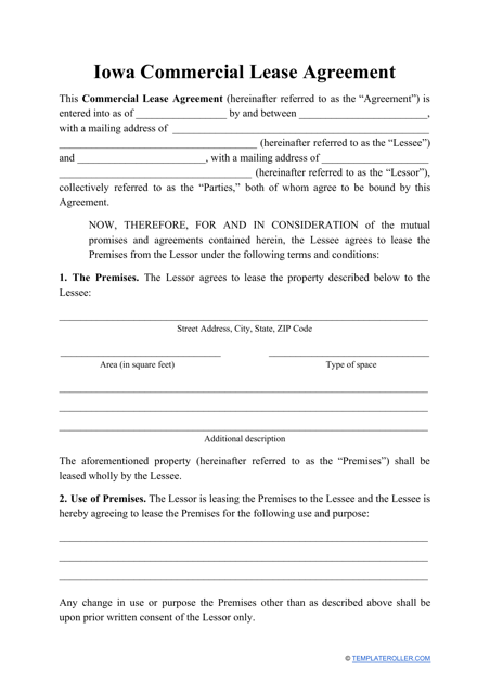 Commercial Lease Agreement Template - Iowa