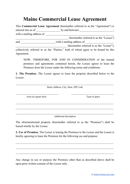 Commercial Lease Agreement Template - Maine