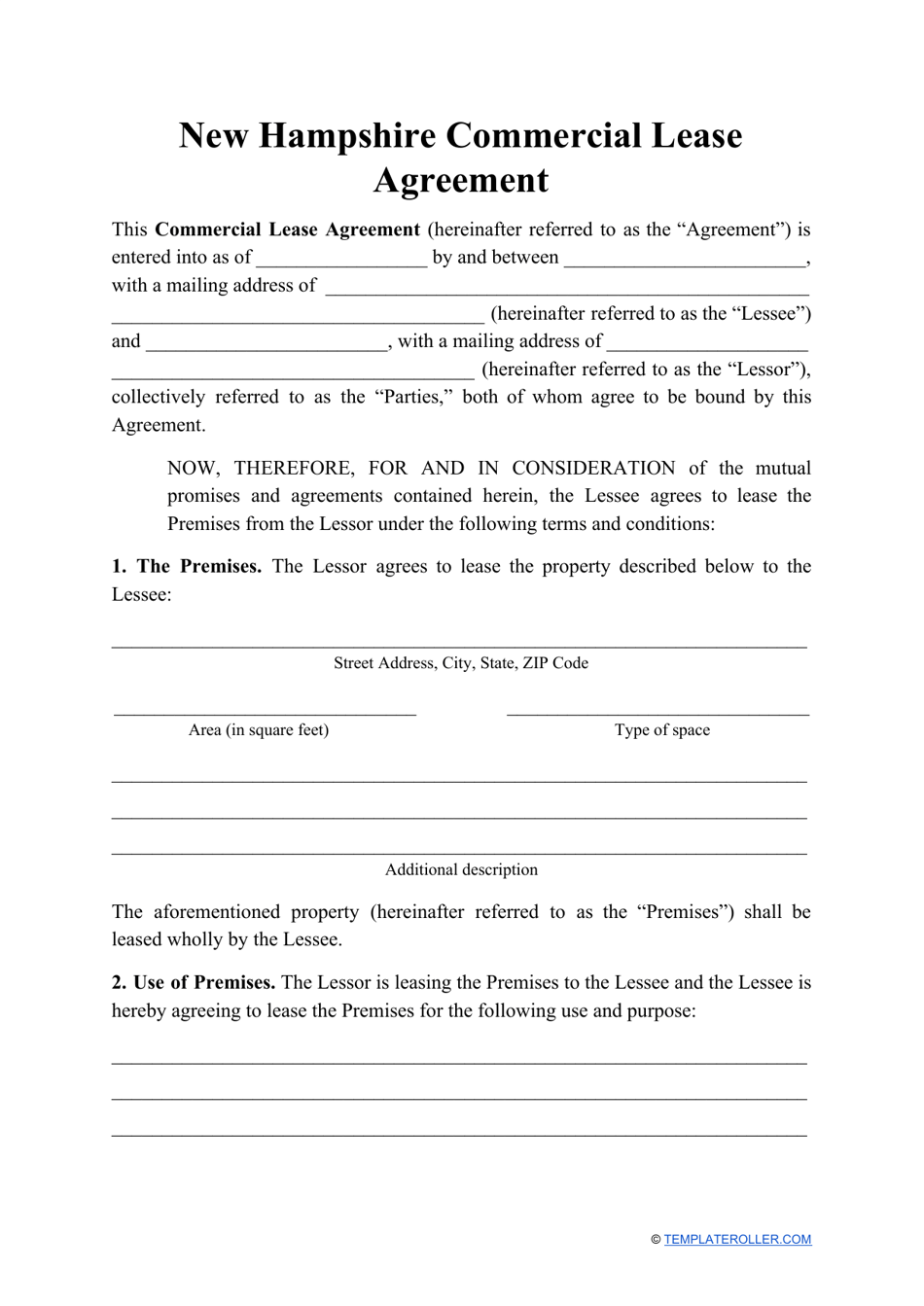 Commercial Lease Agreement Template - New Hampshire, Page 1