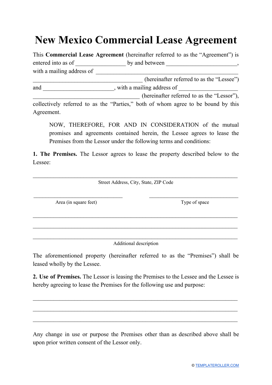Commercial Lease Agreement Template - New Mexico, Page 1