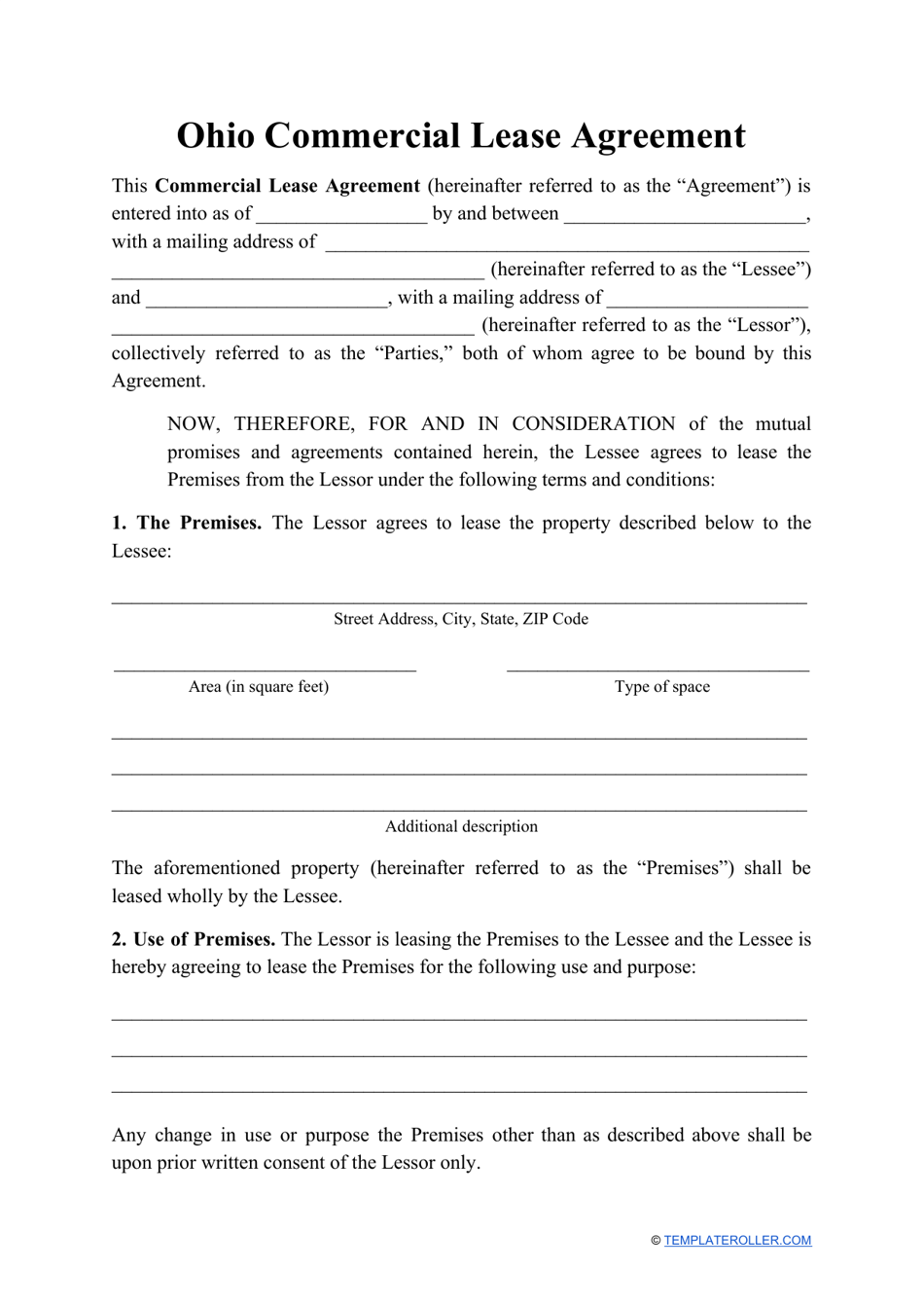 ohio commercial lease agreement template download printable pdf