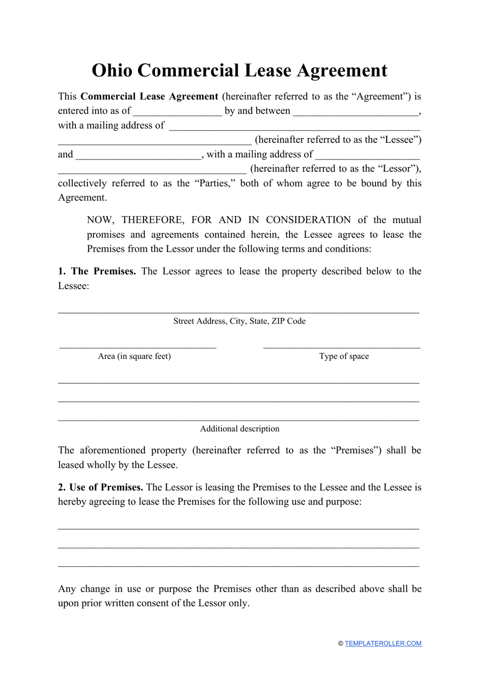 Commercial Lease Agreement Template - Ohio, Page 1