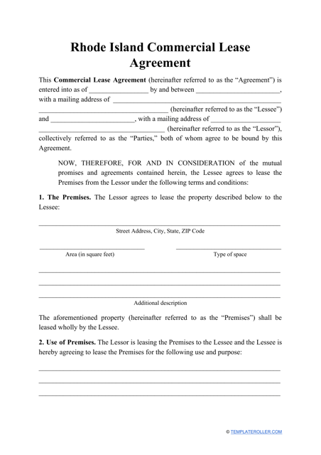 &quot;Commercial Lease Agreement Template&quot; - Rhode Island Download Pdf