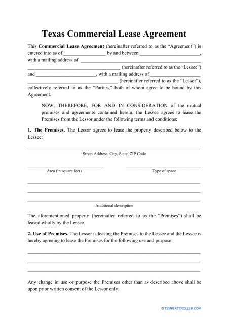 Commercial Lease Agreement Template - Texas
