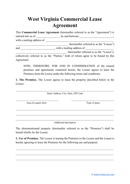 Commercial Lease Agreement Template - West Virginia