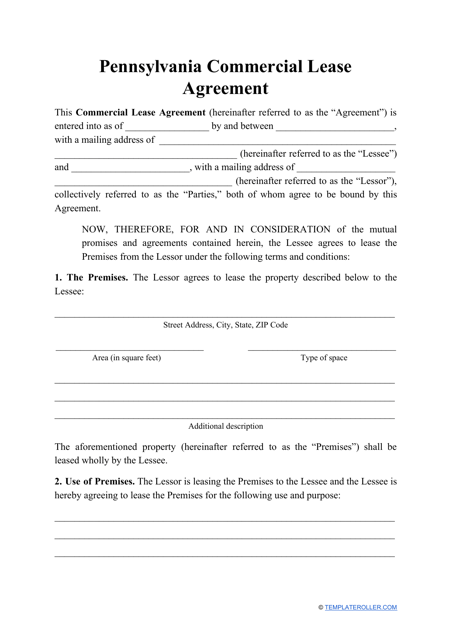 Commercial Lease Agreement Template - Pennsylvania Download Pdf