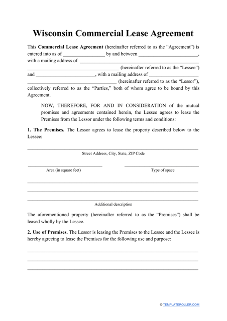 Commercial Lease Agreement Template - Wisconsin Download Pdf