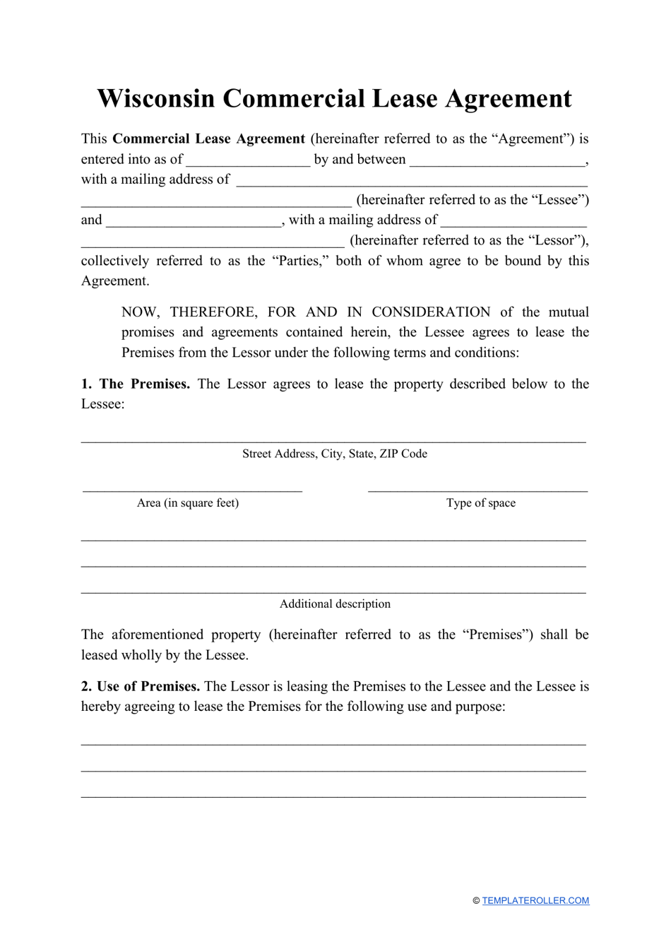Commercial Lease Agreement Template - Wisconsin, Page 1