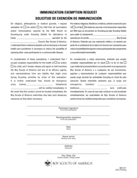 Form 680-451 &quot;Immunization Exemption Request Form - Boy Scouts of America&quot; (English/Spanish)