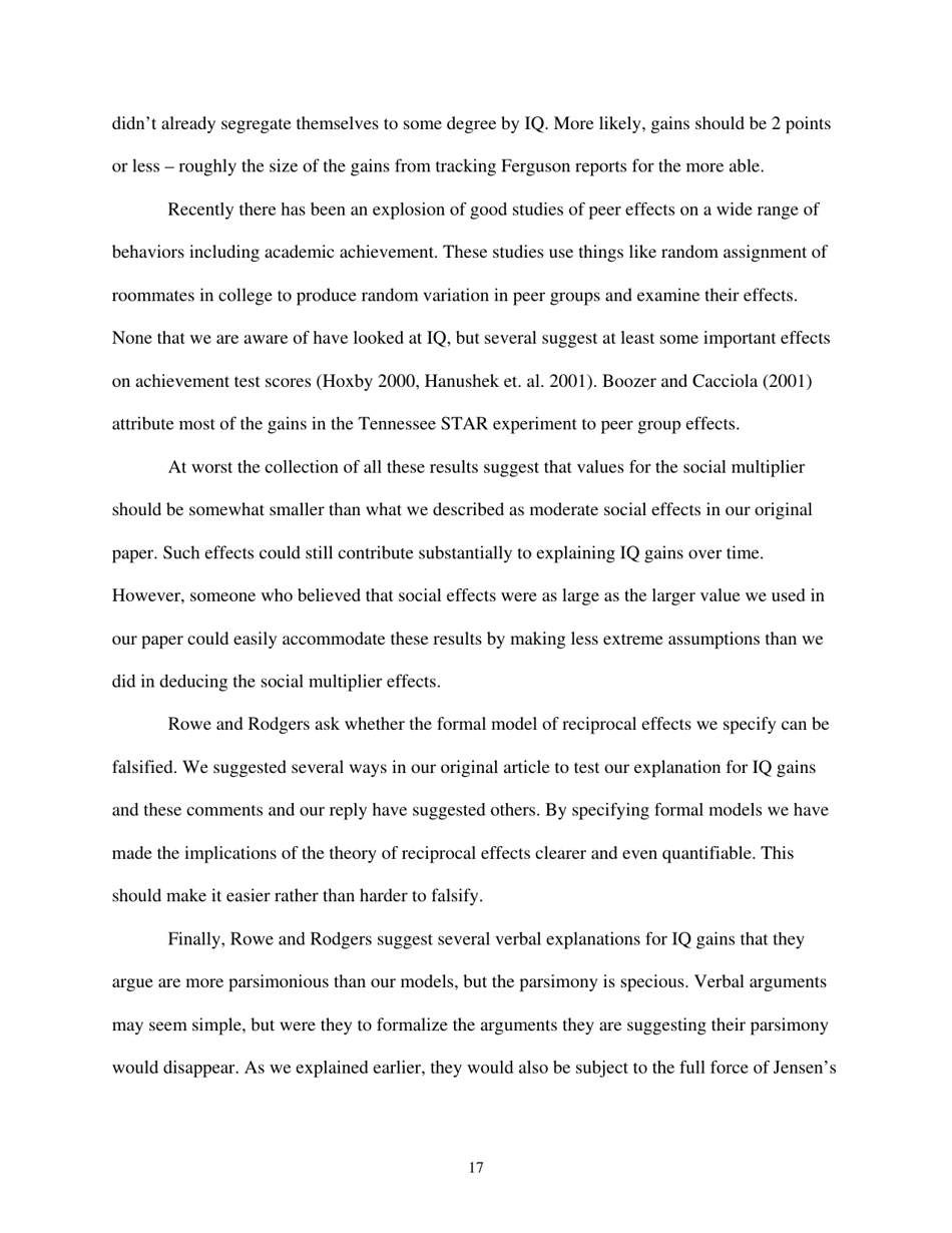 The Iq Paradox: Still Resolved - William T. Dickens, the Brookings Institution, Page 17