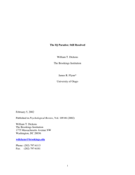 Document preview: The Iq Paradox: Still Resolved - William T. Dickens, the Brookings Institution