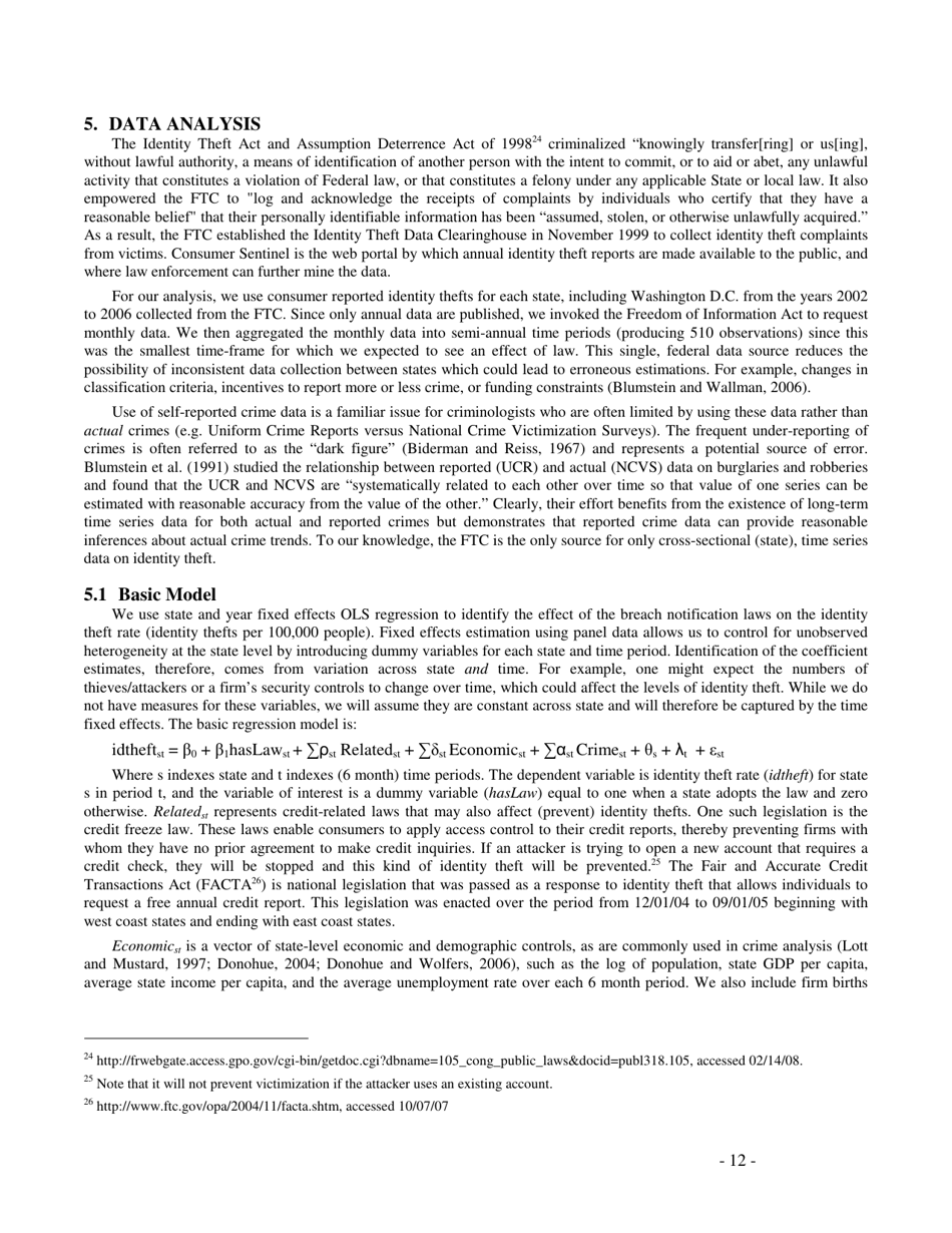 Do Data Breach Disclosure Laws Reduce Identity Theft? - Sasha Romanosky, Heinz First Research Paper, Page 12