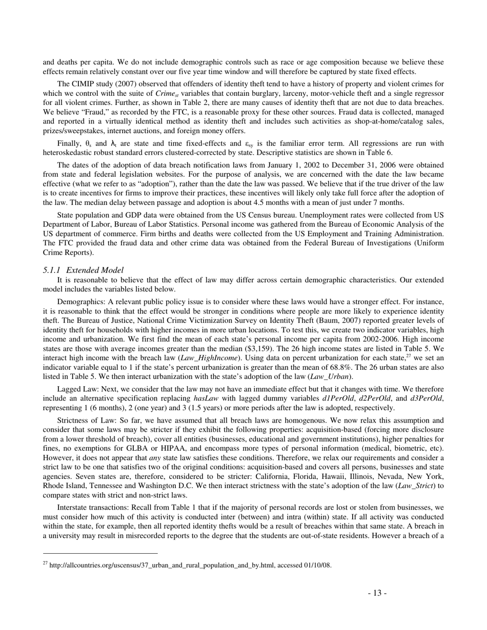 Do Data Breach Disclosure Laws Reduce Identity Theft? - Sasha Romanosky, Heinz First Research Paper, Page 13