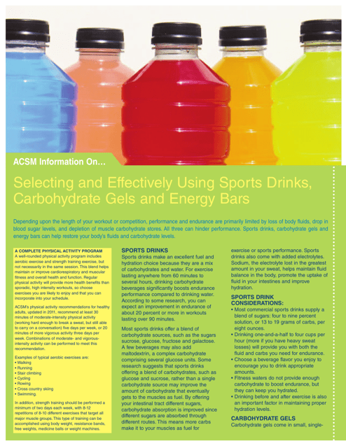 Selecting and Effectively Using Sports Drinks, Carbohydrate Gels, and Energy Bars - ACSM