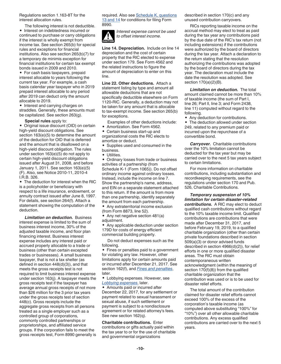 Instructions for IRS Form 1120-RIC U.S. Income Tax Return for Regulated Investment Companies, Page 10