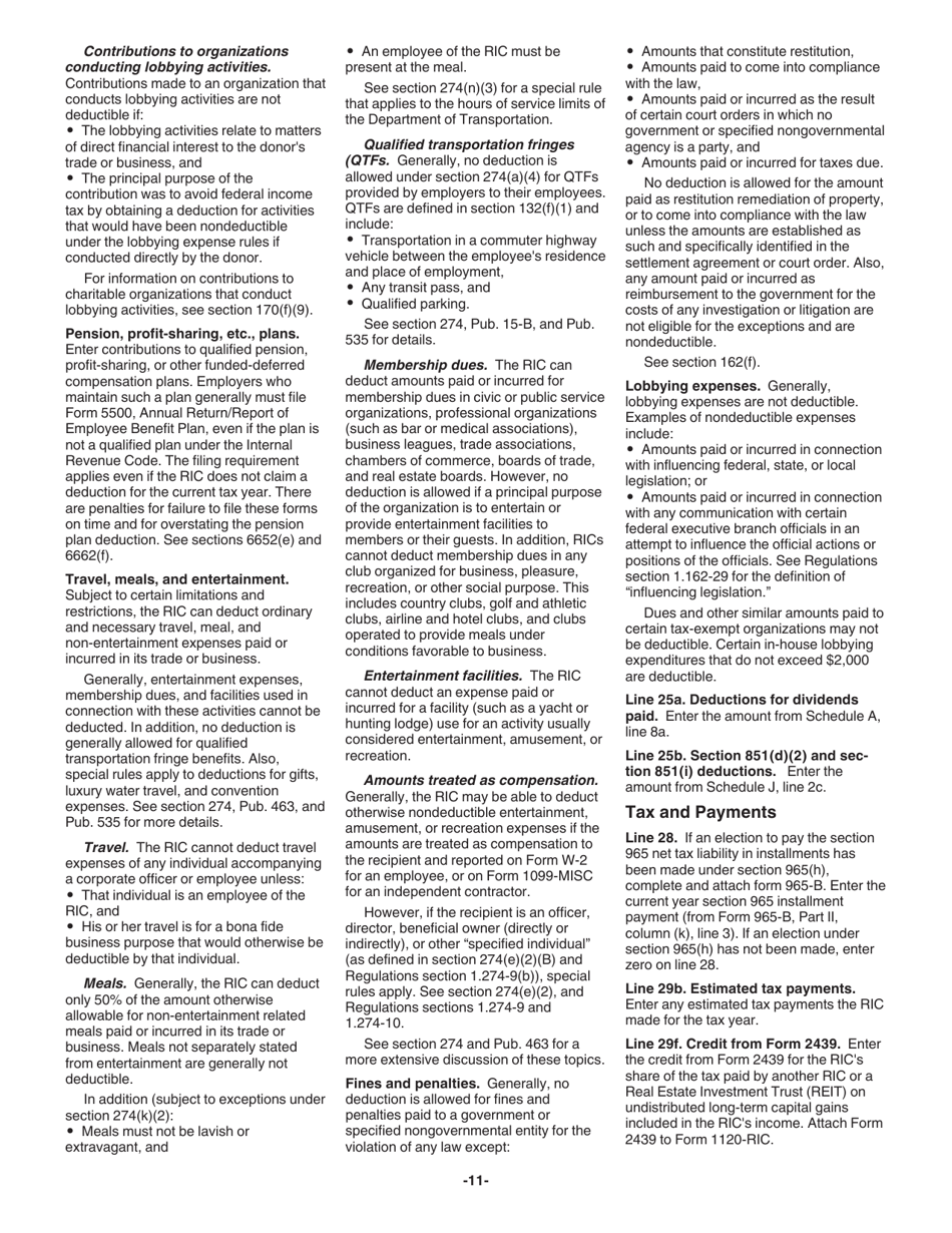 Instructions for IRS Form 1120-RIC U.S. Income Tax Return for Regulated Investment Companies, Page 11