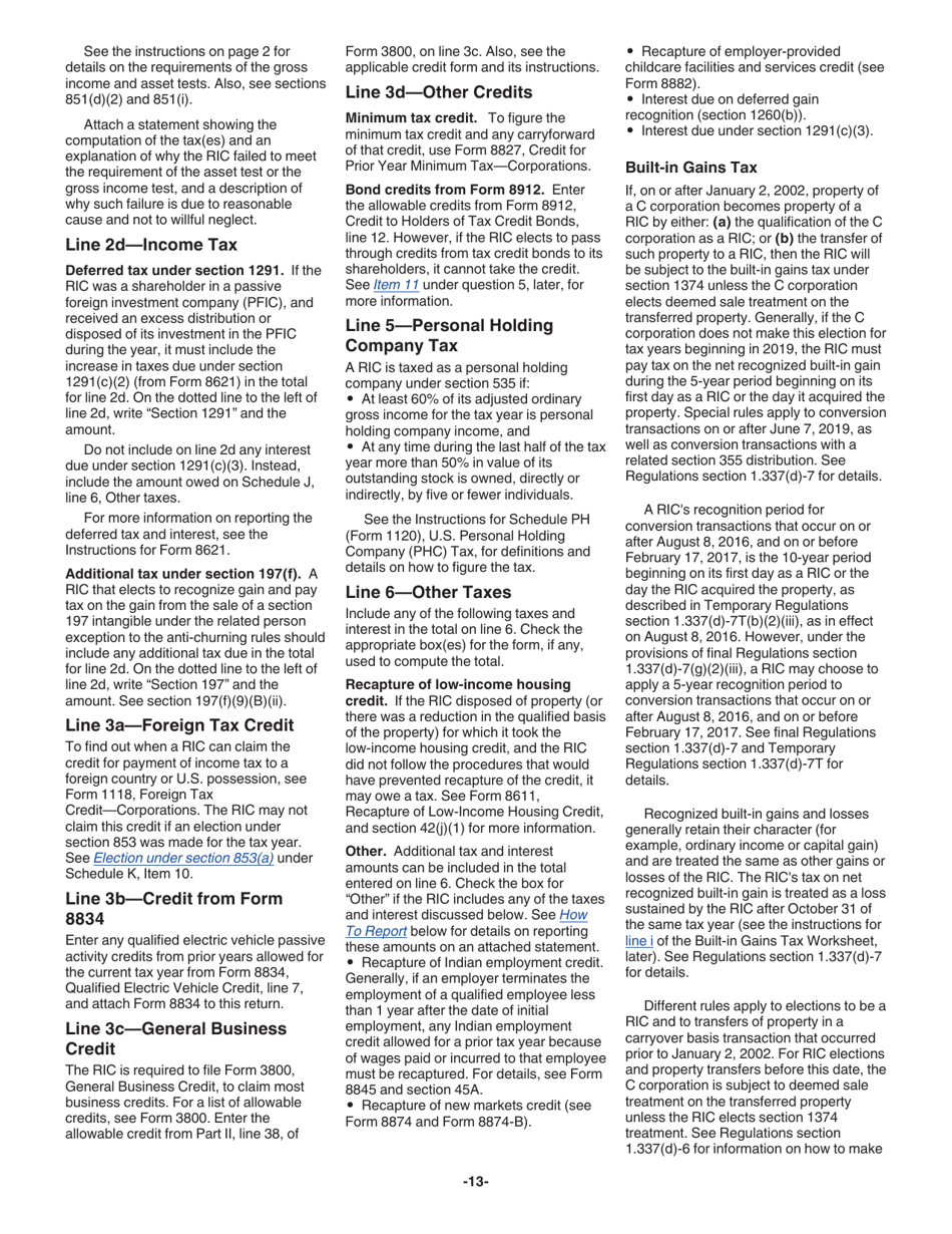 Instructions for IRS Form 1120-RIC U.S. Income Tax Return for Regulated Investment Companies, Page 13