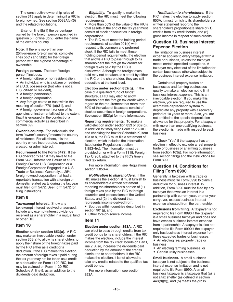 Instructions for IRS Form 1120-RIC U.S. Income Tax Return for Regulated Investment Companies, Page 15