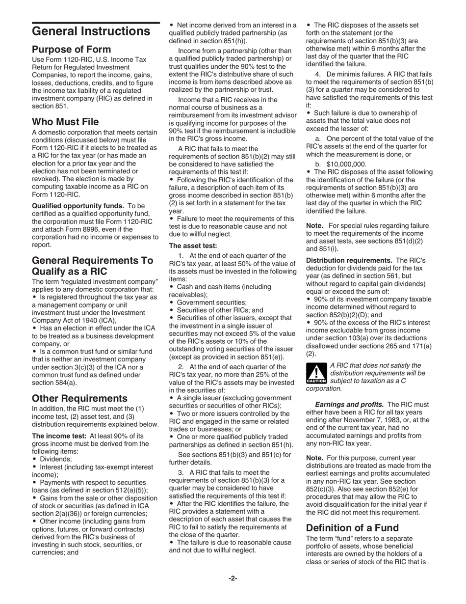 Instructions for IRS Form 1120-RIC U.S. Income Tax Return for Regulated Investment Companies, Page 2