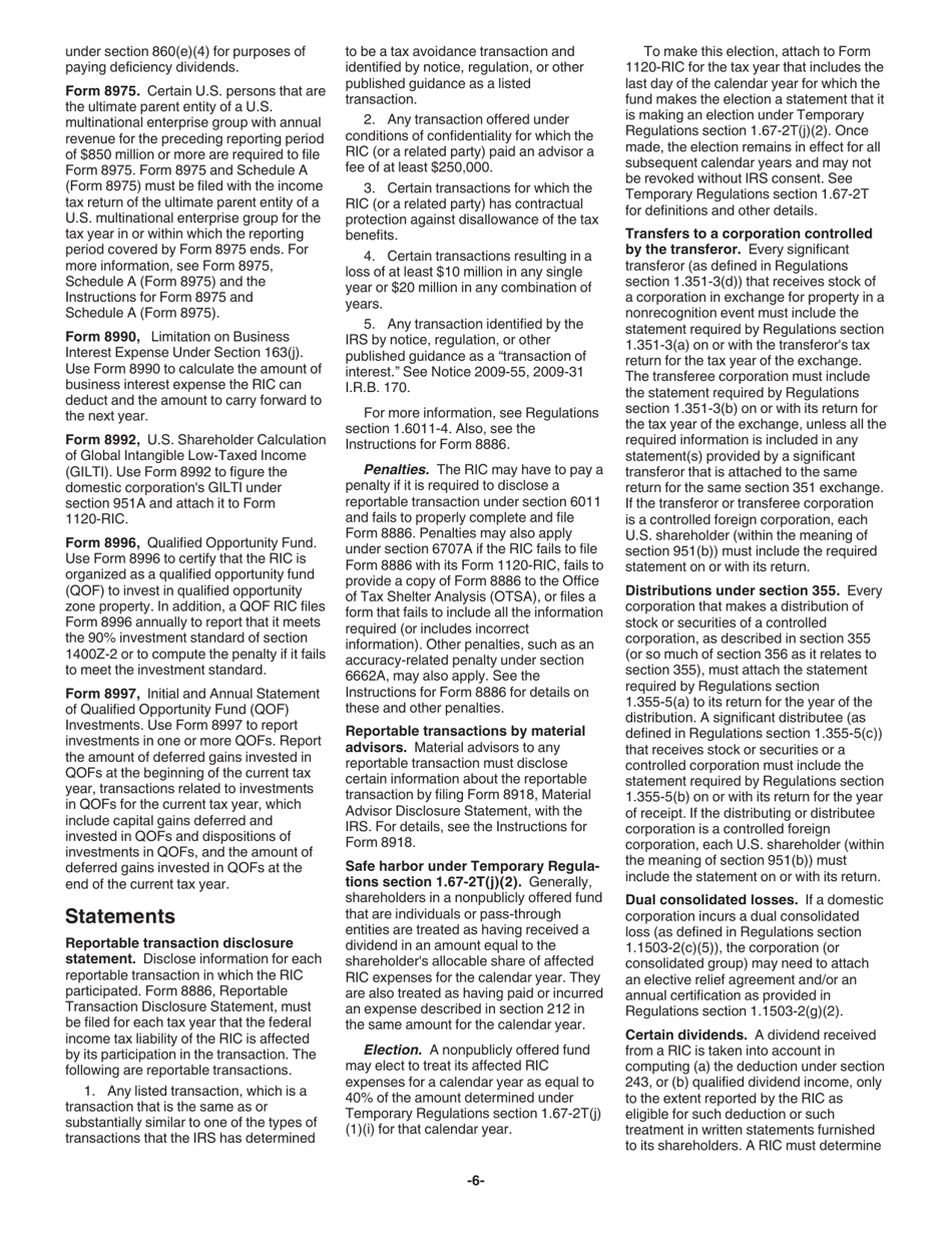 Instructions for IRS Form 1120-RIC U.S. Income Tax Return for Regulated Investment Companies, Page 6