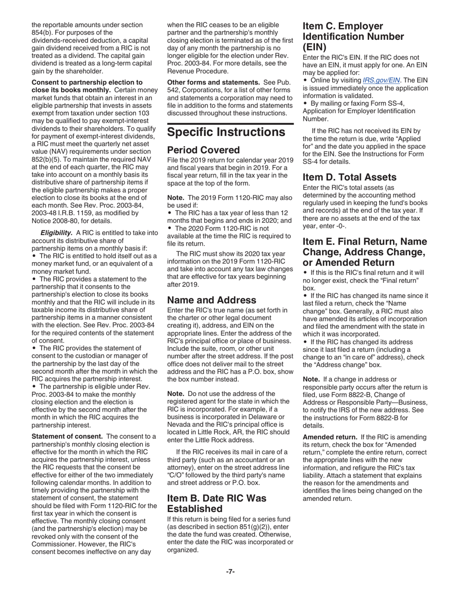 Instructions for IRS Form 1120-RIC U.S. Income Tax Return for Regulated Investment Companies, Page 7