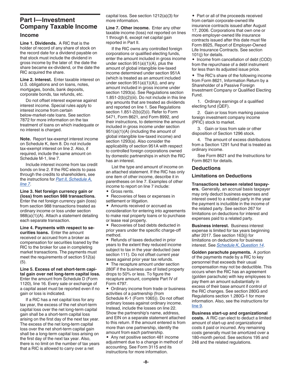 Instructions for IRS Form 1120-RIC U.S. Income Tax Return for Regulated Investment Companies, Page 8