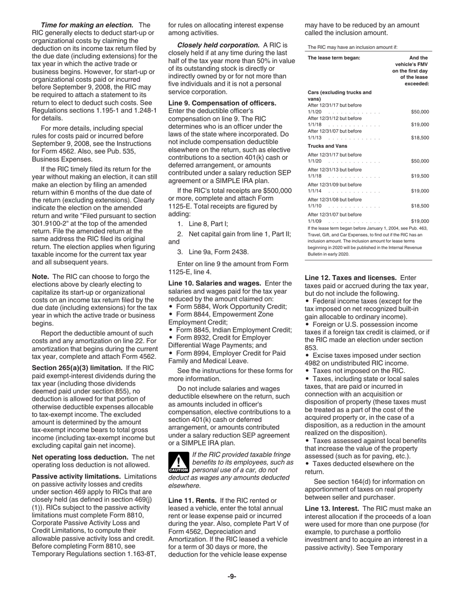 Instructions for IRS Form 1120-RIC U.S. Income Tax Return for Regulated Investment Companies, Page 9