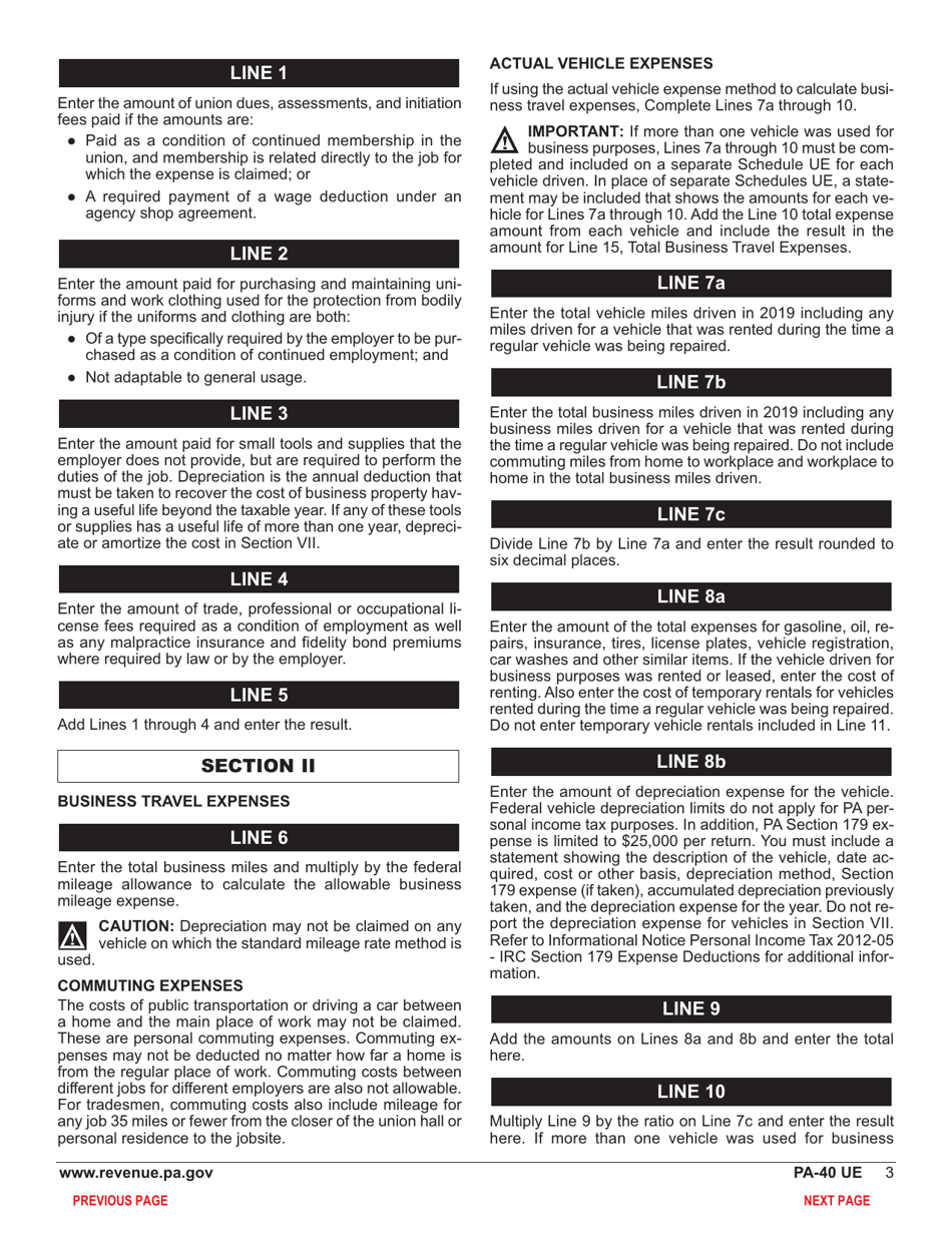 Form PA-40 Schedule UE Allowable Employee Business Expenses - Pennsylvania, Page 5