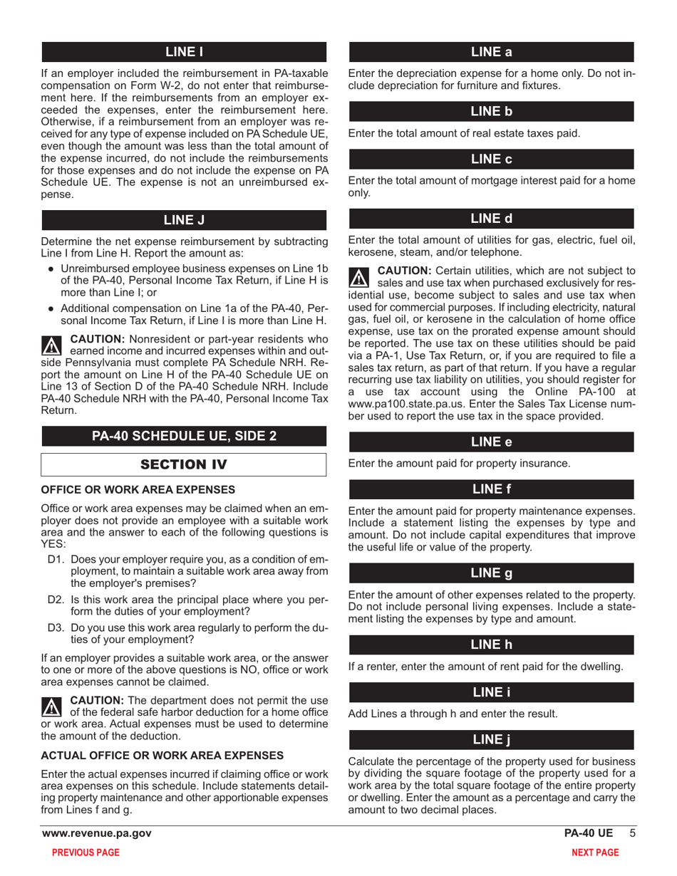 Form PA-40 Schedule UE Allowable Employee Business Expenses - Pennsylvania, Page 7