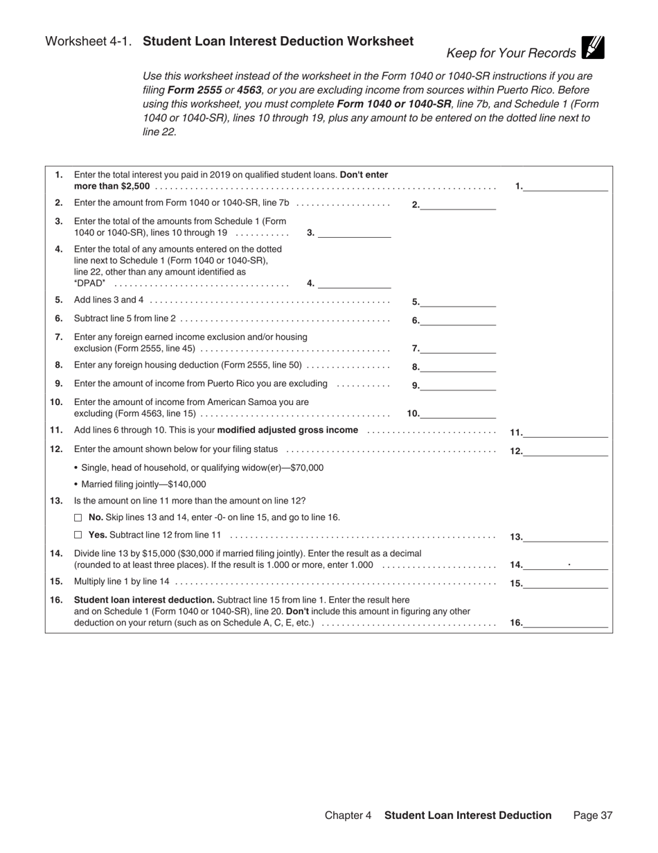 Student Loan Interest Deduction Worksheet (Publication 970), Page 1