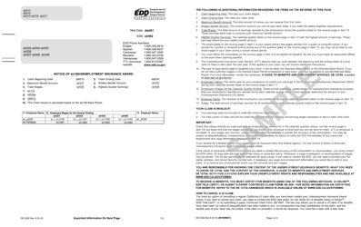 Sample Form DE429Z Notice of Unemployment Insurance Award - California, Page 2