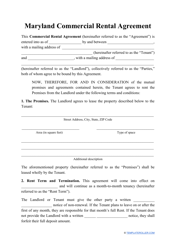 &quot;Commercial Rental Agreement Template&quot; - Maryland