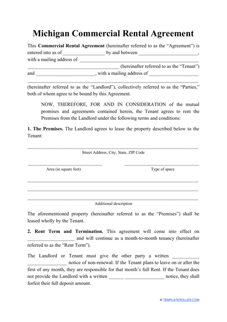 Commercial Rental Agreement Template - Michigan