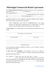 &quot;Commercial Rental Agreement Template&quot; - Mississippi