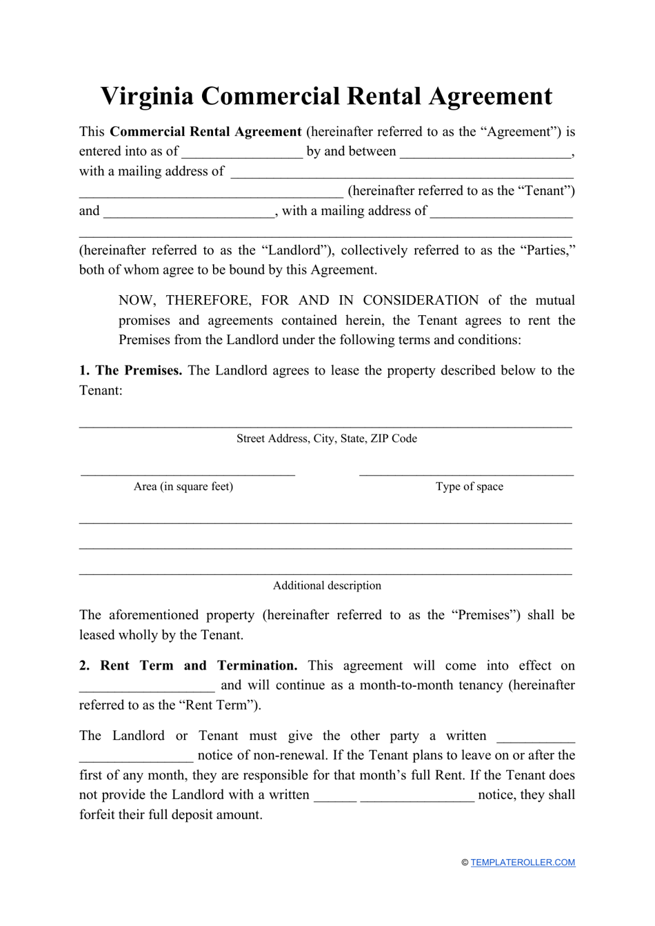 Virginia Commercial Rental Agreement Template Fill Out, Sign Online