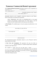 &quot;Commercial Rental Agreement Template&quot; - Tennessee