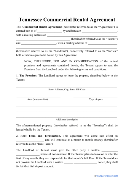 Commercial Rental Agreement Template - Tennessee